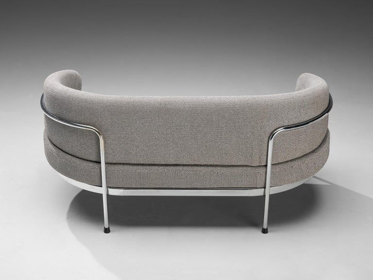 Hans Ell for 't Spectrum Settee in Chrome and Grey Upholstery