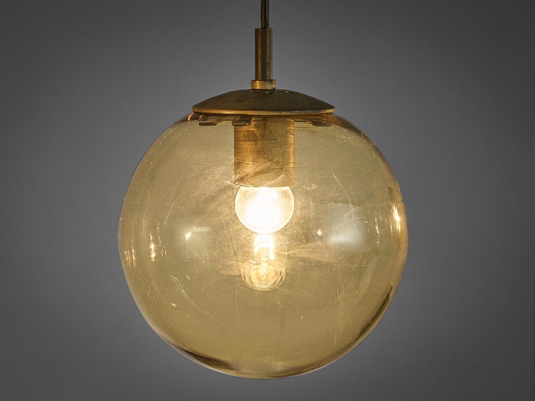 RAAK Pendants in Honey Yellow Tinted Glass and Brass