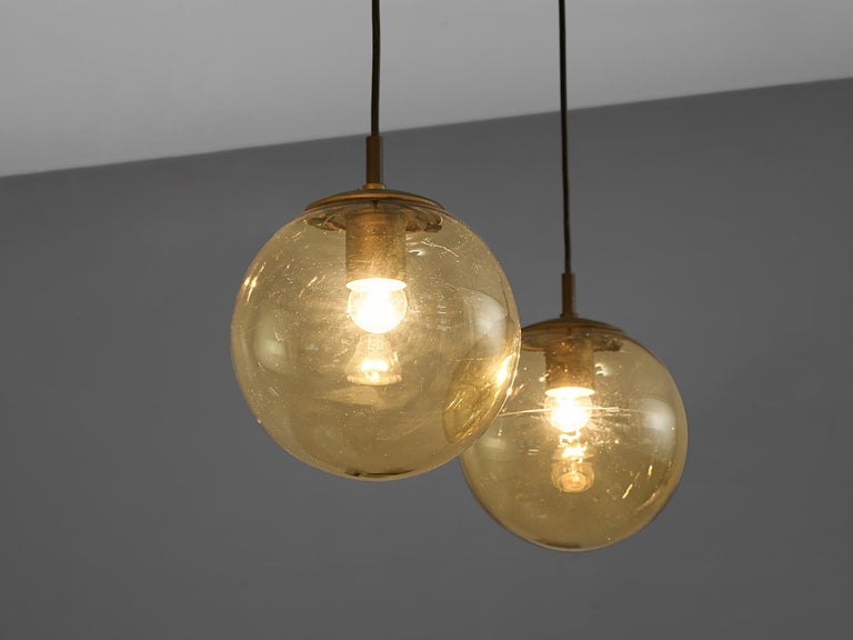 RAAK Pendants in Honey Yellow Tinted Glass and Brass