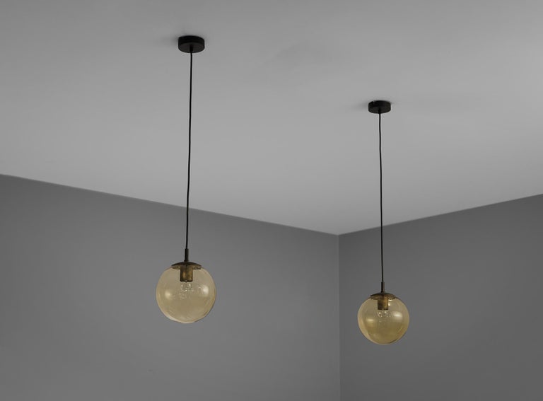 RAAK Pendants in Honey Yellow Tinted Glass and Brass