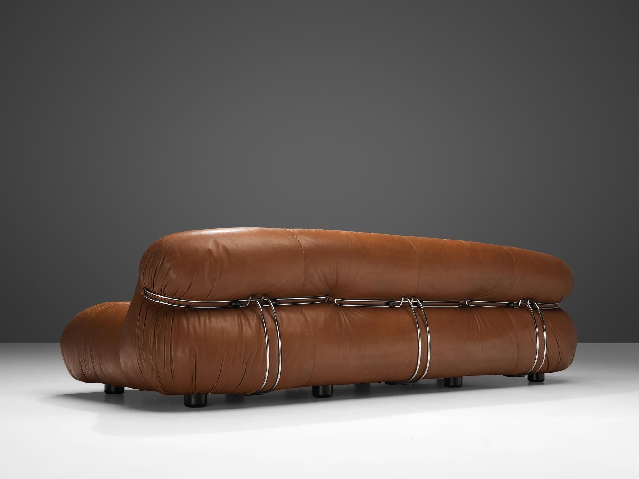 Afra & Tobia Scarpa 'Soriana' Sofa in Patinated Brown Leather