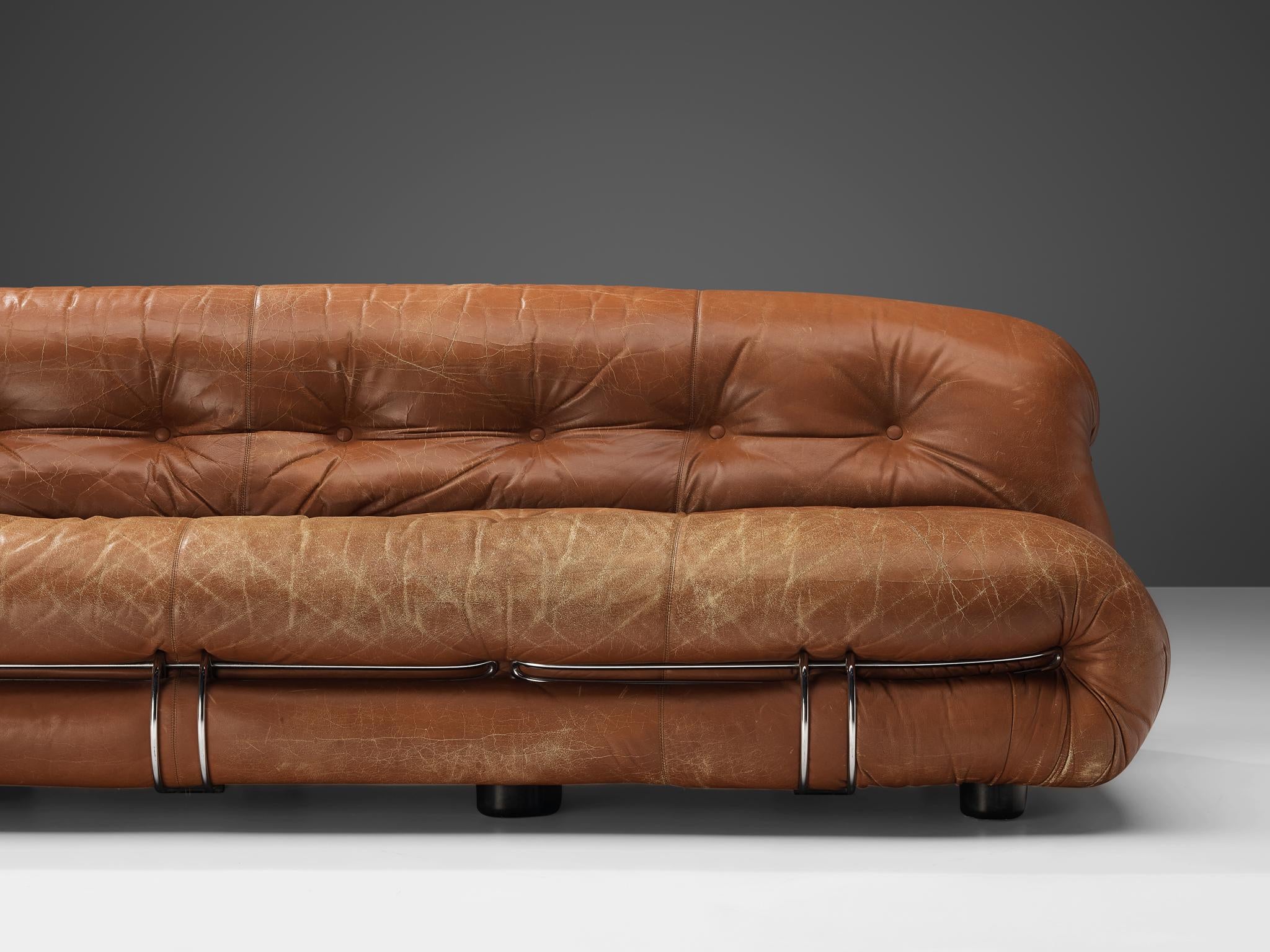 Afra & Tobia Scarpa 'Soriana' Sofa in Patinated Brown Leather