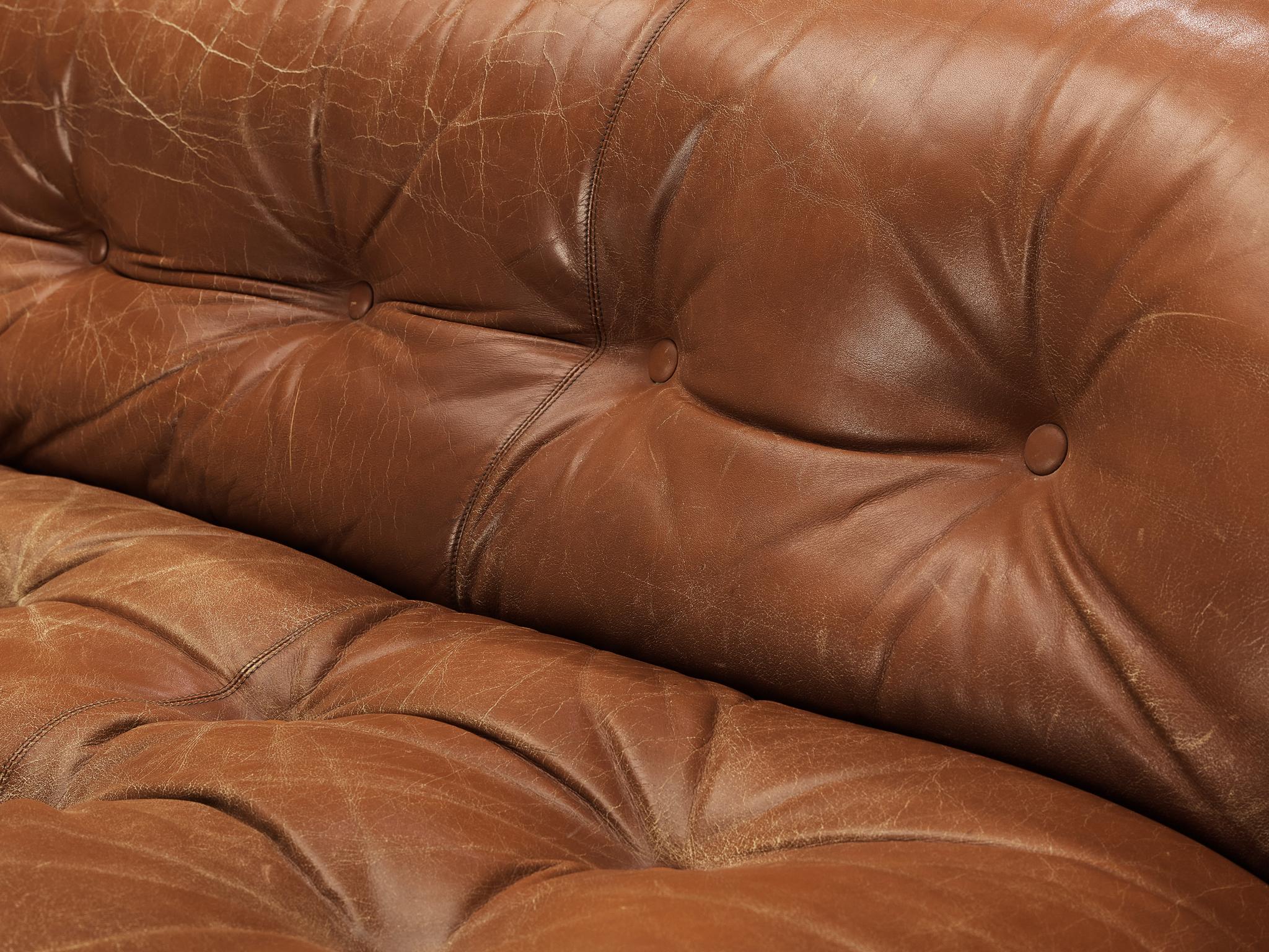 Afra & Tobia Scarpa 'Soriana' Sofa in Patinated Brown Leather