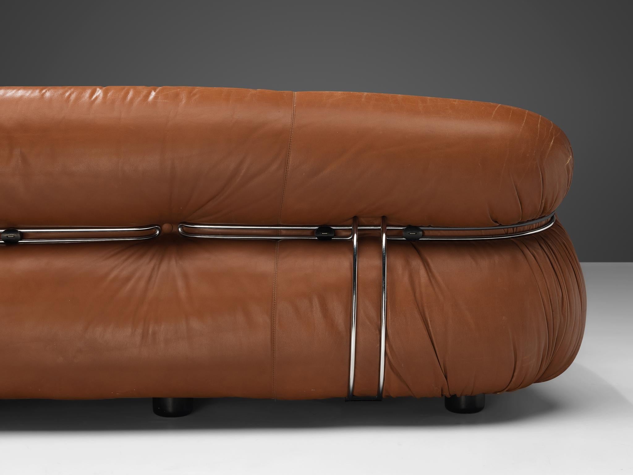 Afra & Tobia Scarpa 'Soriana' Sofa in Patinated Brown Leather