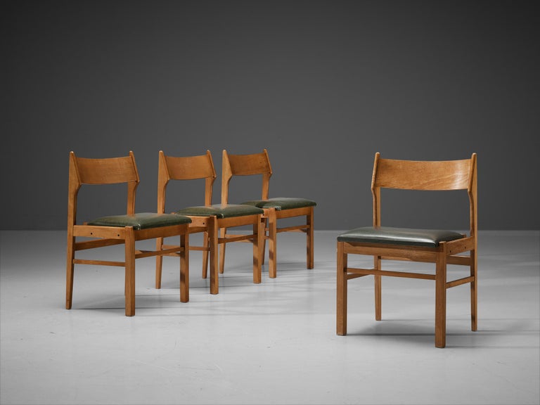 Dutch Dining Chairs in Wood and Green Leatherette