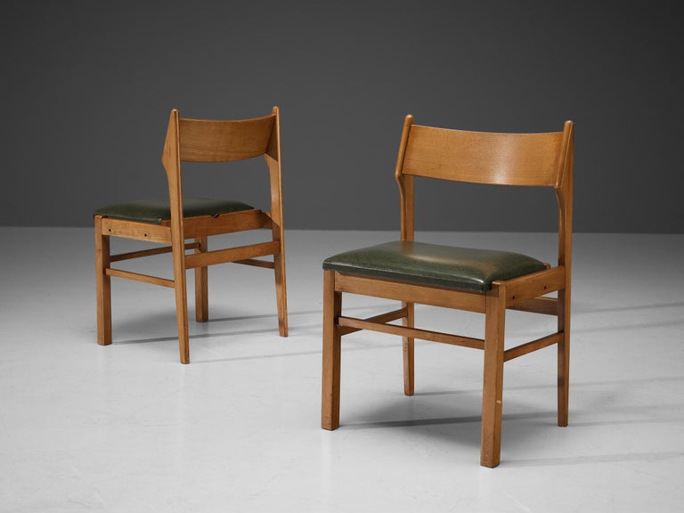 Dutch Dining Chairs in Wood and Green Leatherette