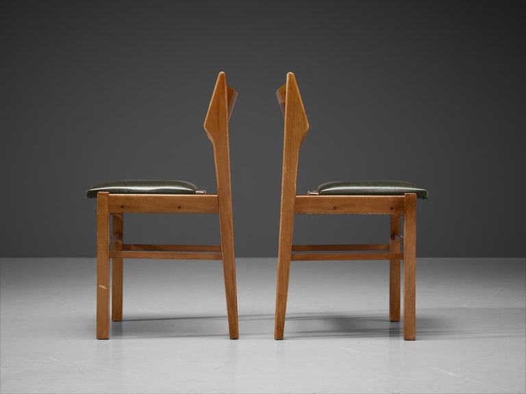 Dutch Dining Chairs in Wood and Green Leatherette