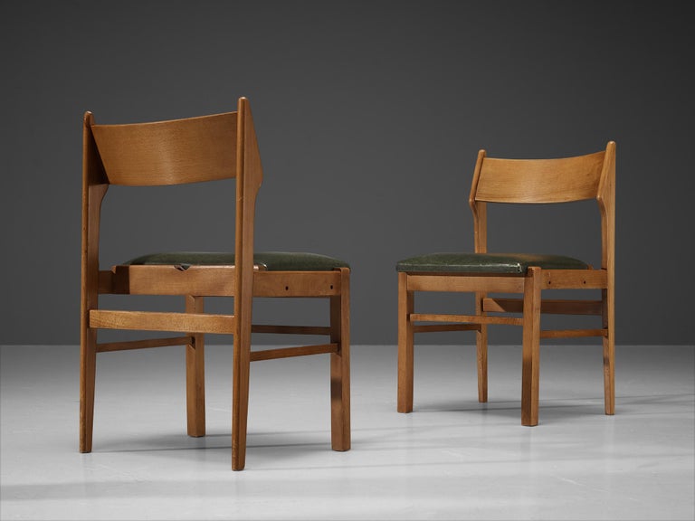 Dutch Dining Chairs in Wood and Green Leatherette