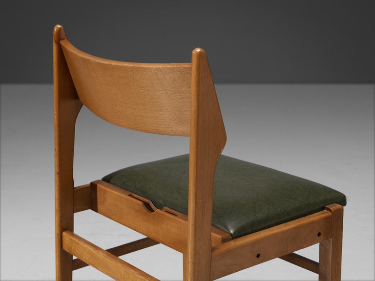 Dutch Dining Chairs in Wood and Green Leatherette