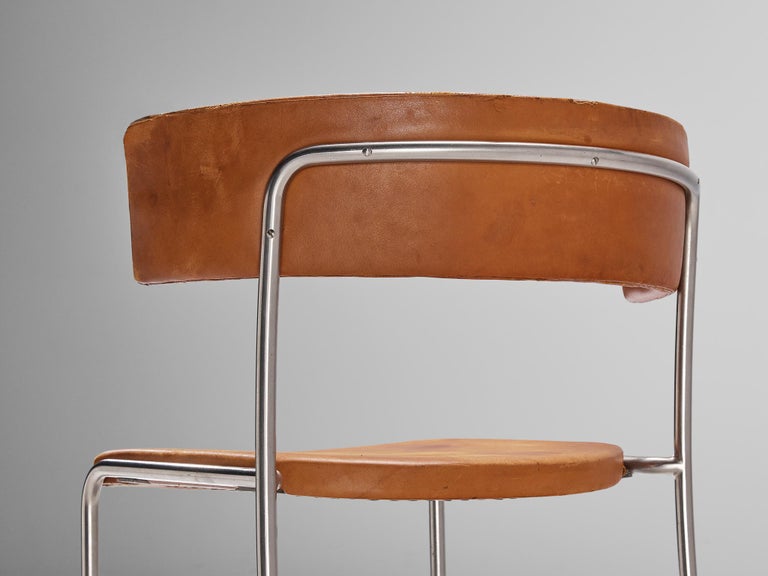 Erik Karlström Side Chair in Leather and Chromed Steel