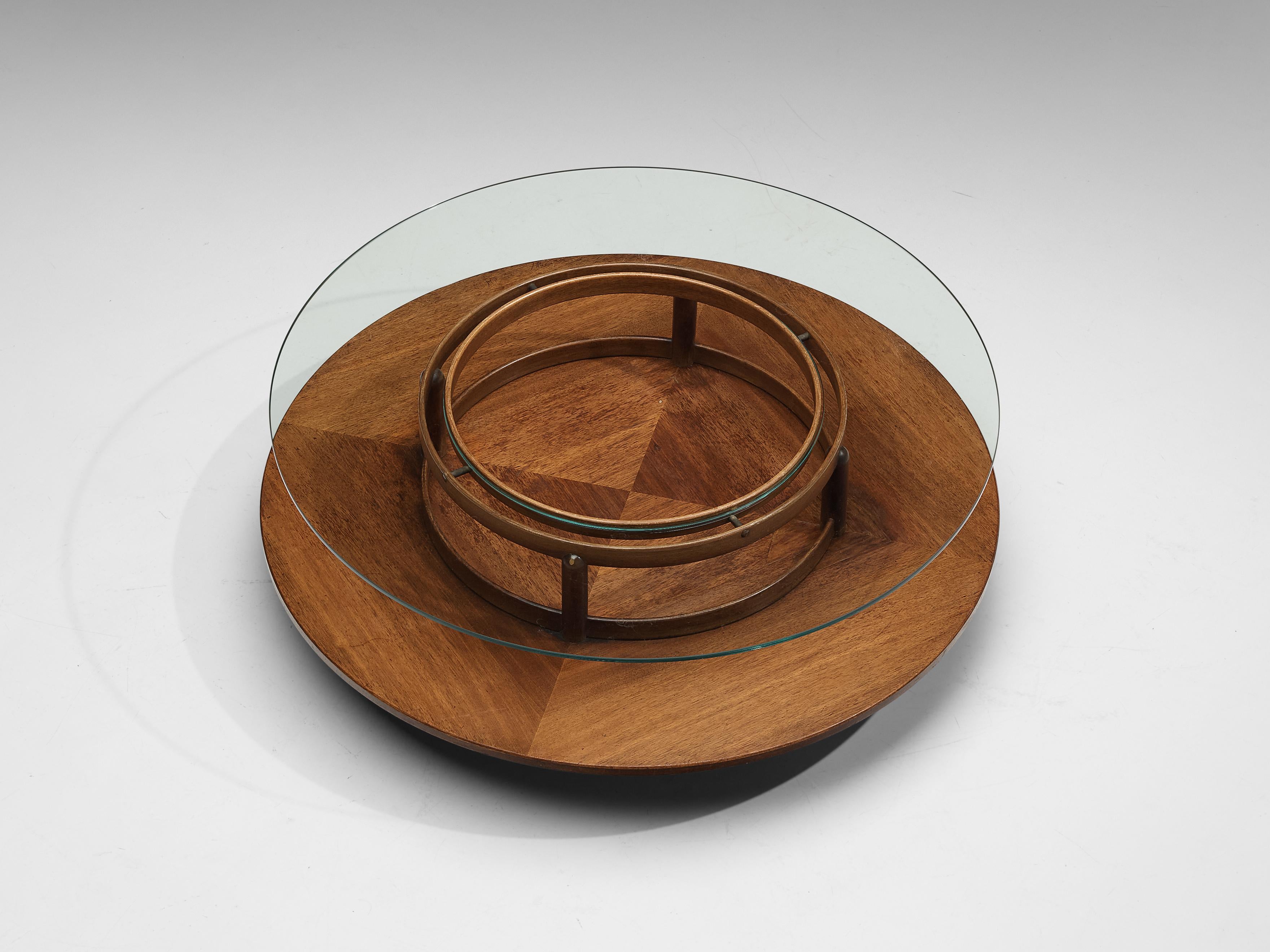 Gianfranco Frattini Round Coffee Table in Walnut and Glass