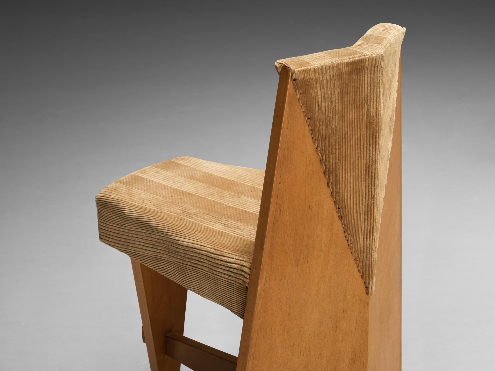 Laurens Groen Art Deco Side Chair in Birch and Beige Corduroy Velvet 1920s