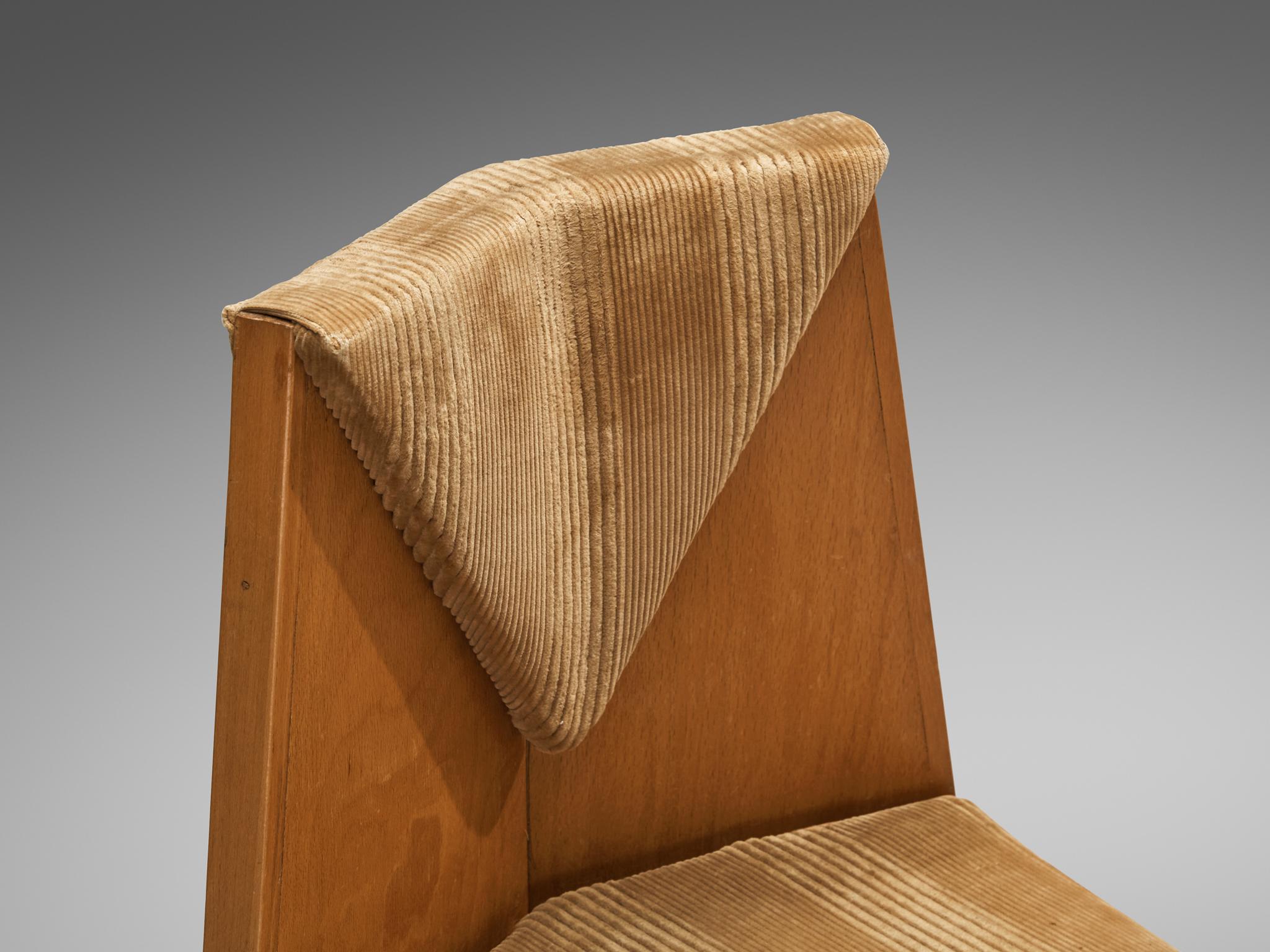 Laurens Groen Art Deco Side Chair in Birch and Beige Corduroy Velvet 1920s