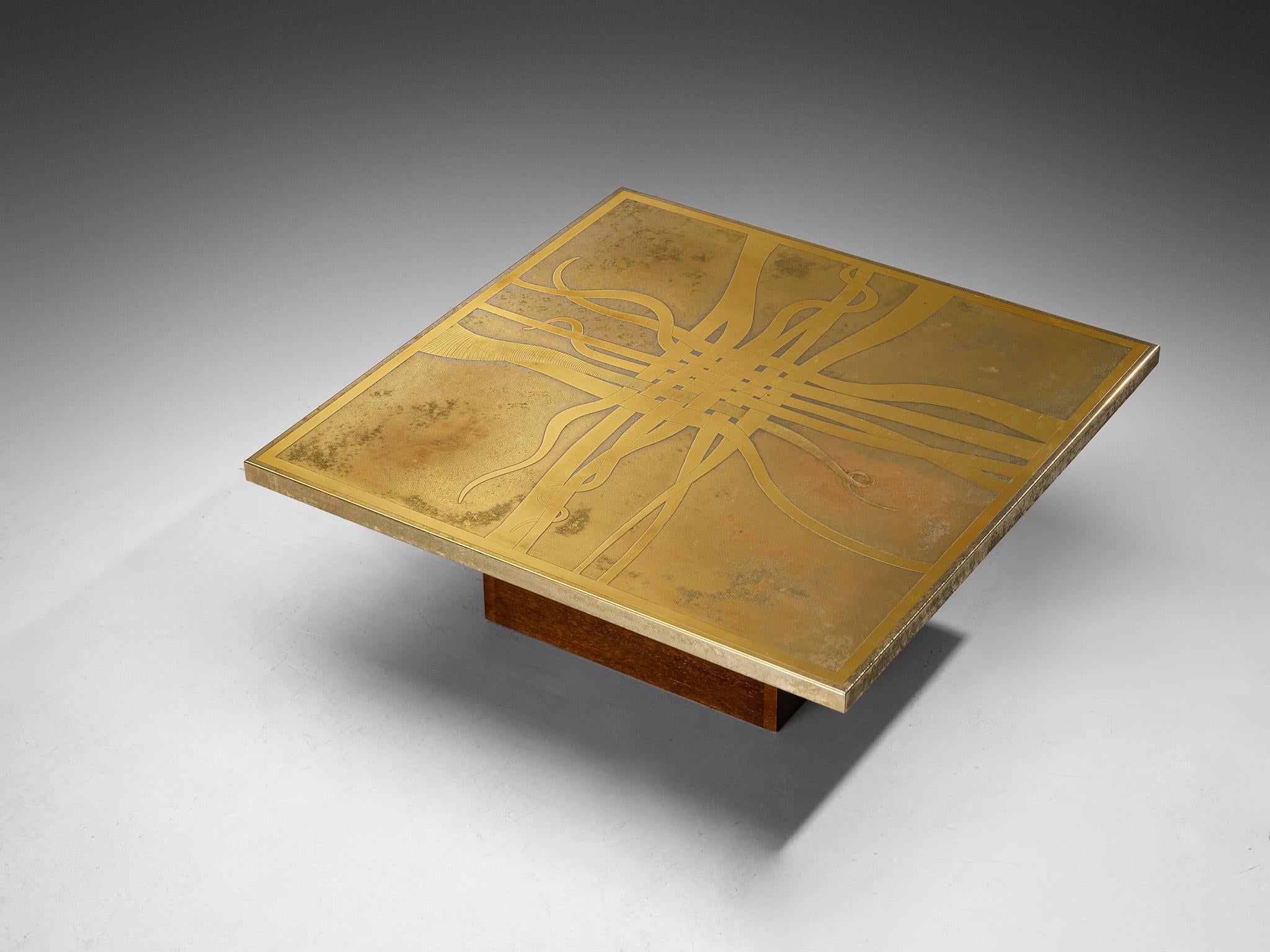 Christian Krekels Signed Coffee Table in Brass and Wengé