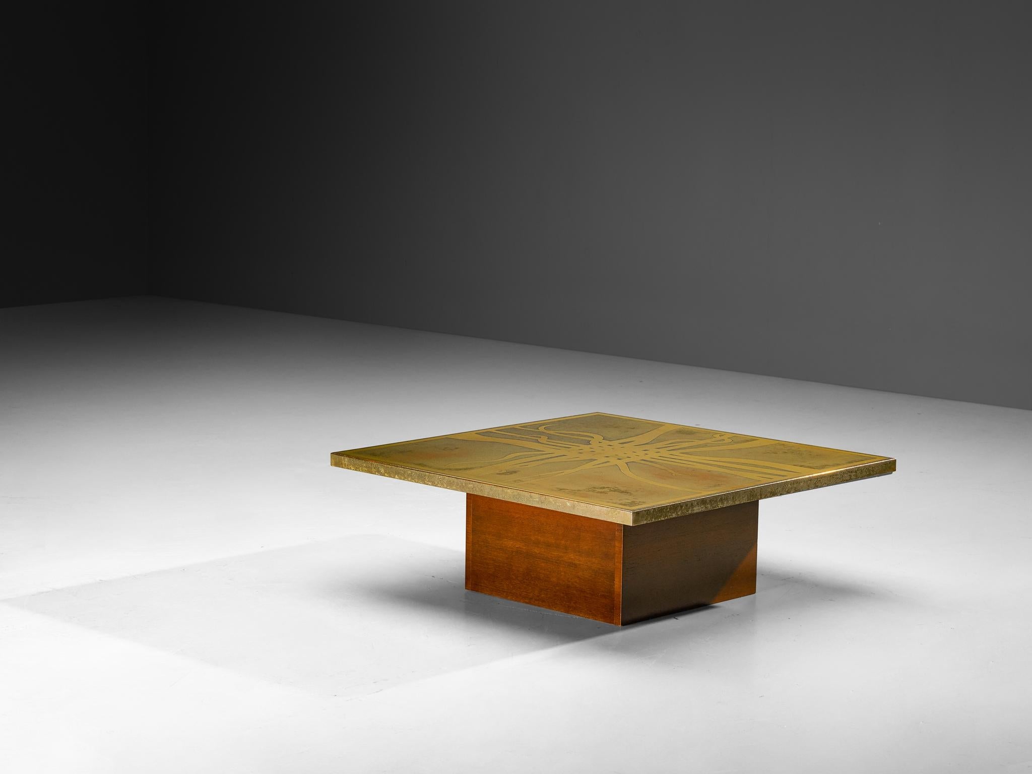 Christian Krekels Signed Coffee Table in Brass and Wengé