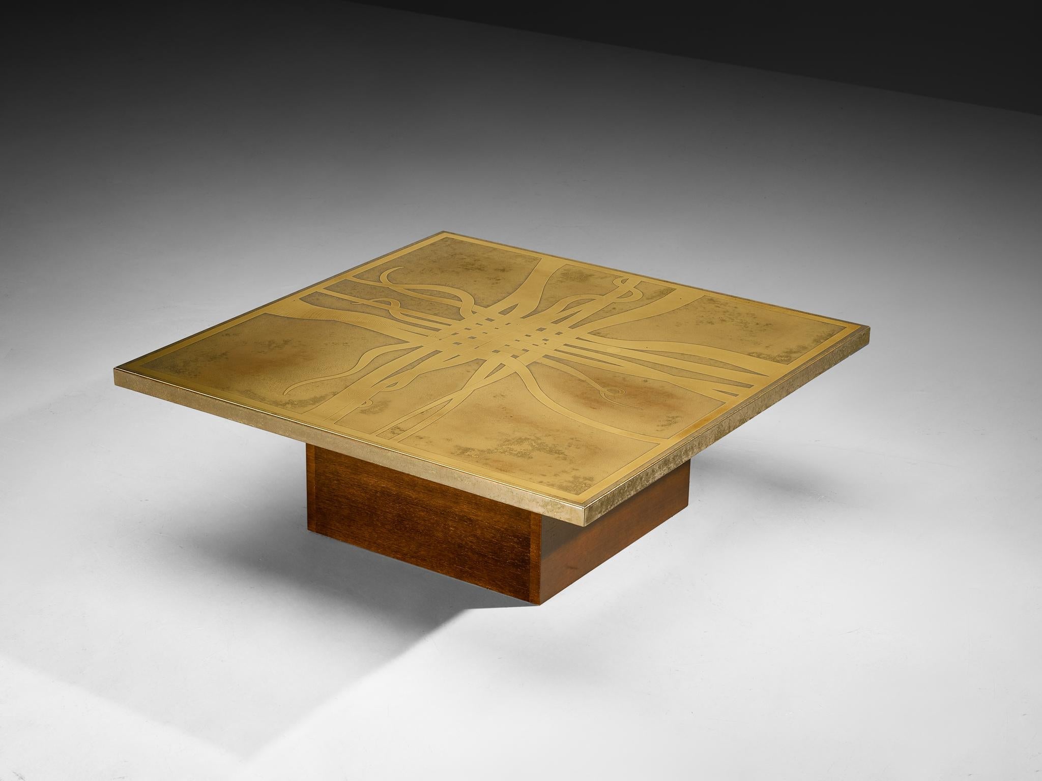 Christian Krekels Signed Coffee Table in Brass and Wengé