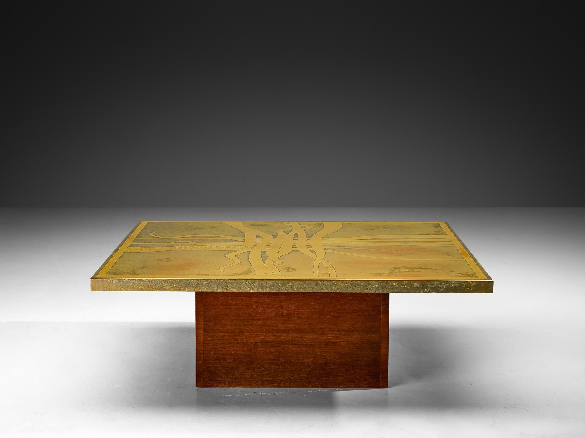 Christian Krekels Signed Coffee Table in Brass and Wengé