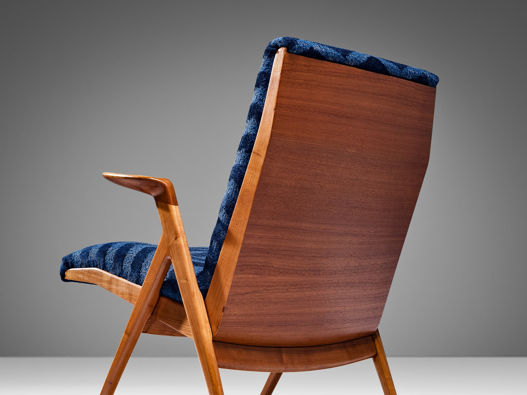 Taichiro Nakay Pair of Reupholstered Blue Armchairs in Cherry