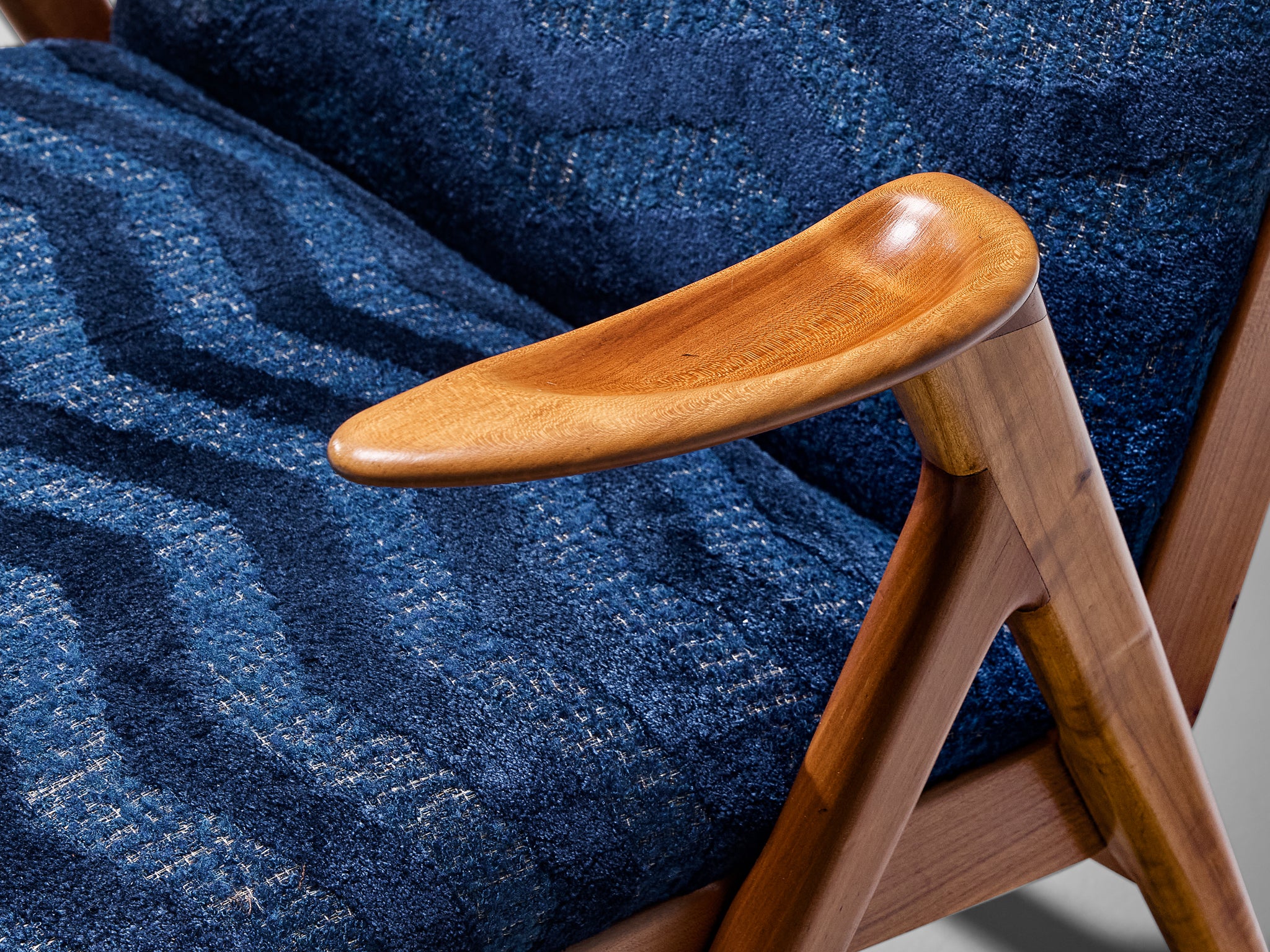 Taichiro Nakay Pair of Reupholstered Blue Armchairs in Cherry