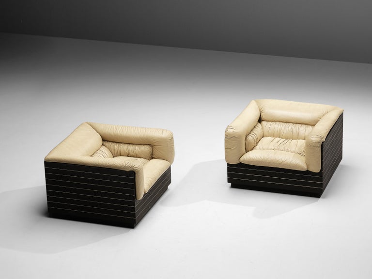 Giovanni Offredi for Saporiti Pair of Lounge Chairs in Beige Leather