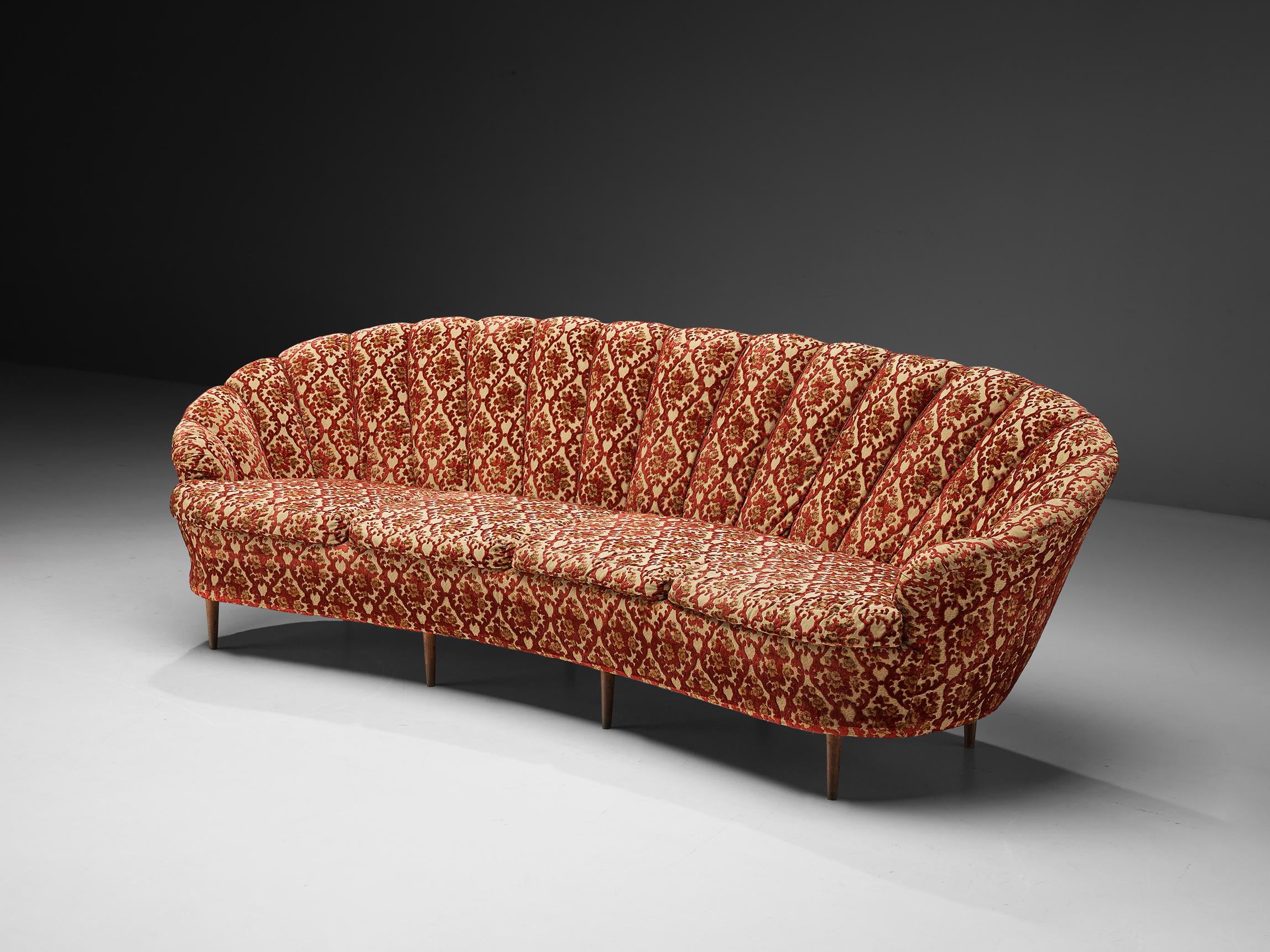 Elegant Curved Four-Seat Sofa in Floral Upholstery