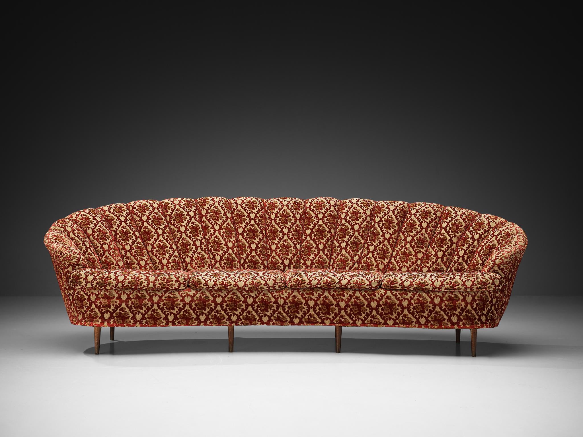 Elegant Curved Four-Seat Sofa in Floral Upholstery