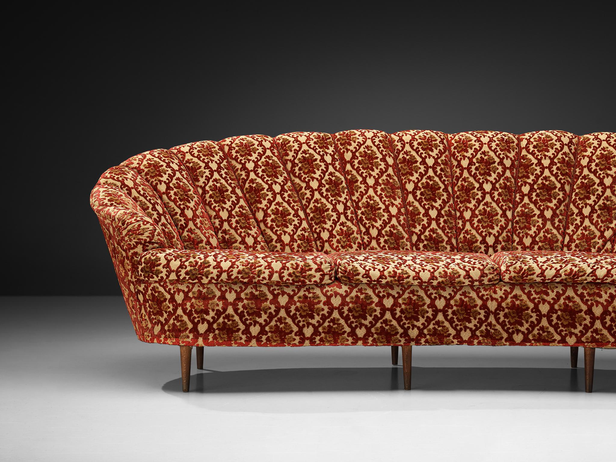 Elegant Curved Four-Seat Sofa in Floral Upholstery