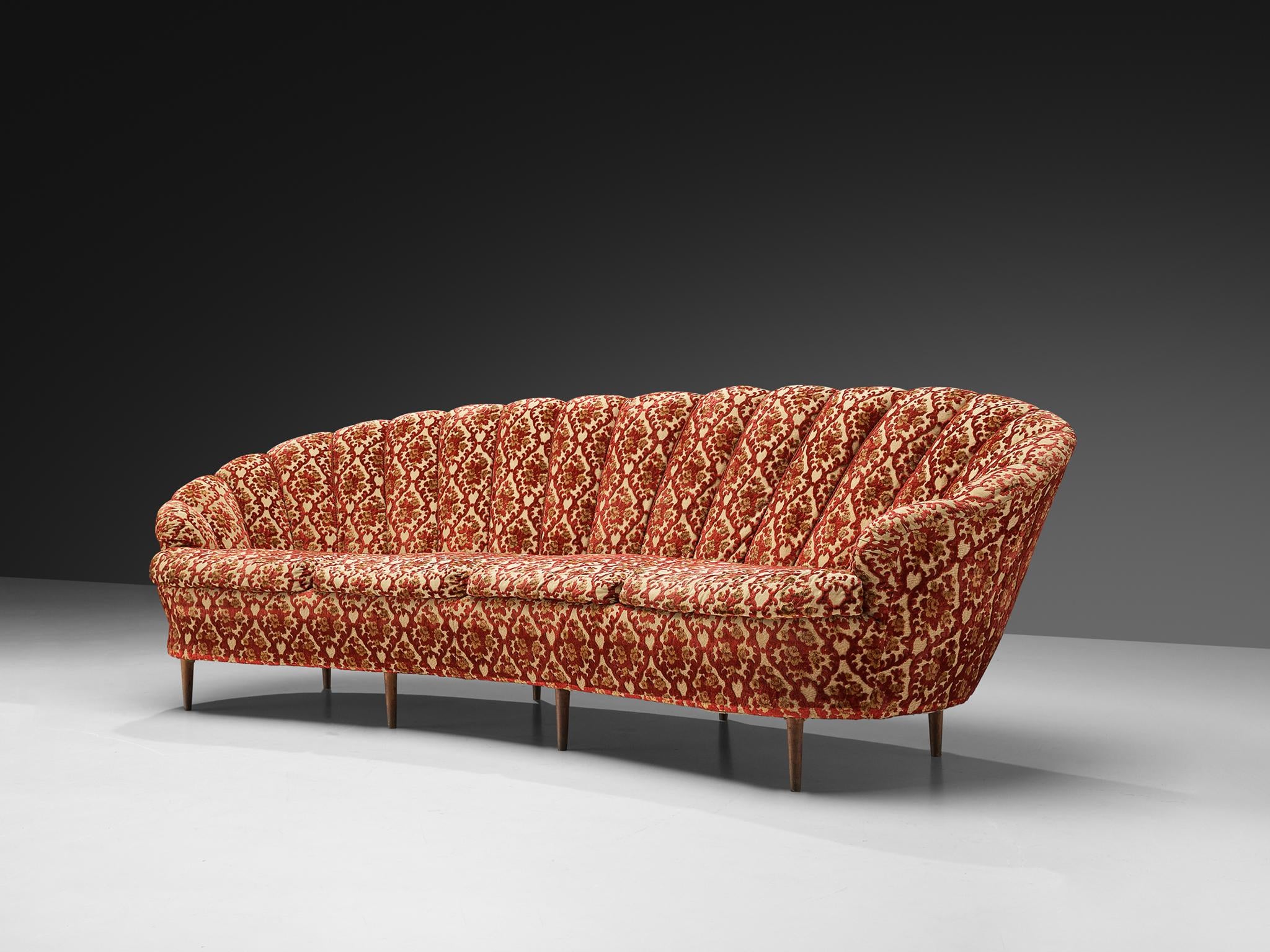 Elegant Curved Four-Seat Sofa in Floral Upholstery