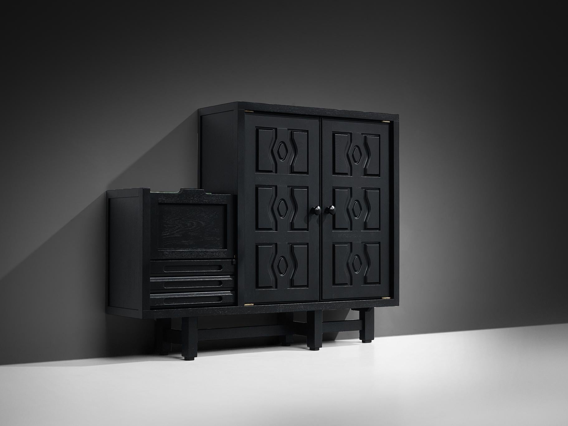 Guillerme & Chambron Cabinet 'Thierry' in Black Lacquered Oak