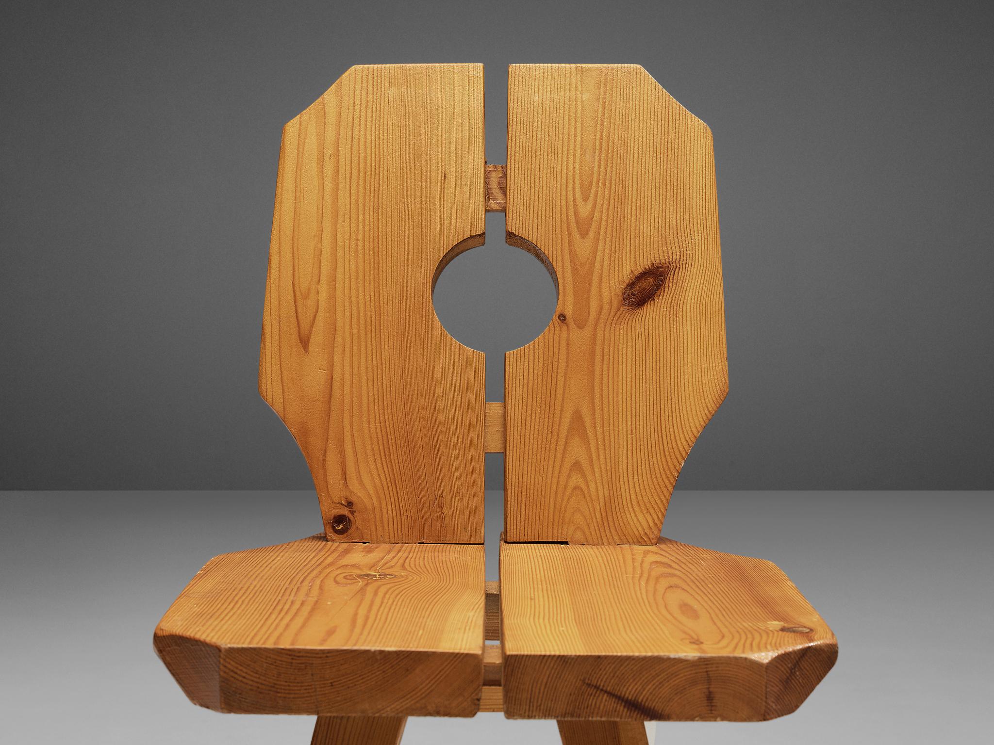 Pair of Sculpted Dining Chairs in Solid Pine