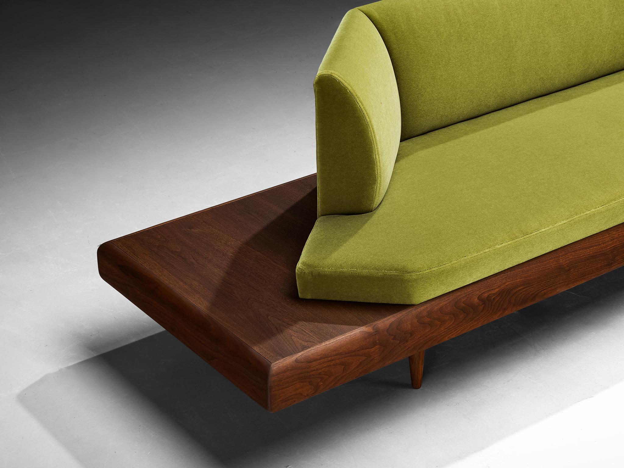 Restored Adrian Pearsall Platform Sofa '2006S' Walnut & Apple Green Fabric