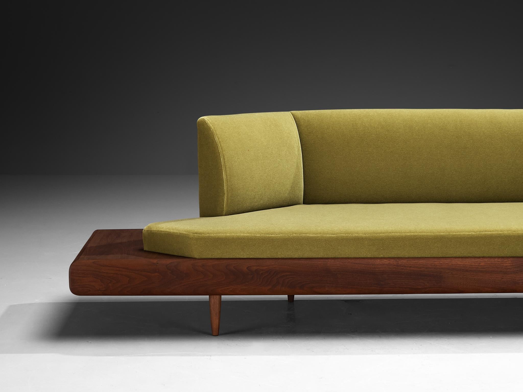 Restored Adrian Pearsall Platform Sofa '2006S' Walnut & Apple Green Fabric