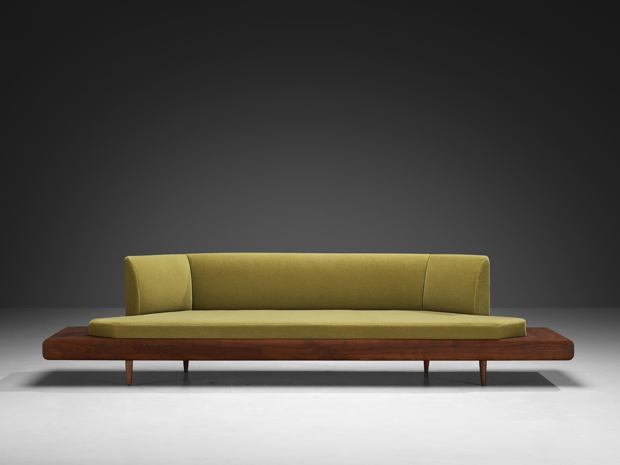 Restored Adrian Pearsall Platform Sofa '2006S' Walnut & Apple Green Fabric