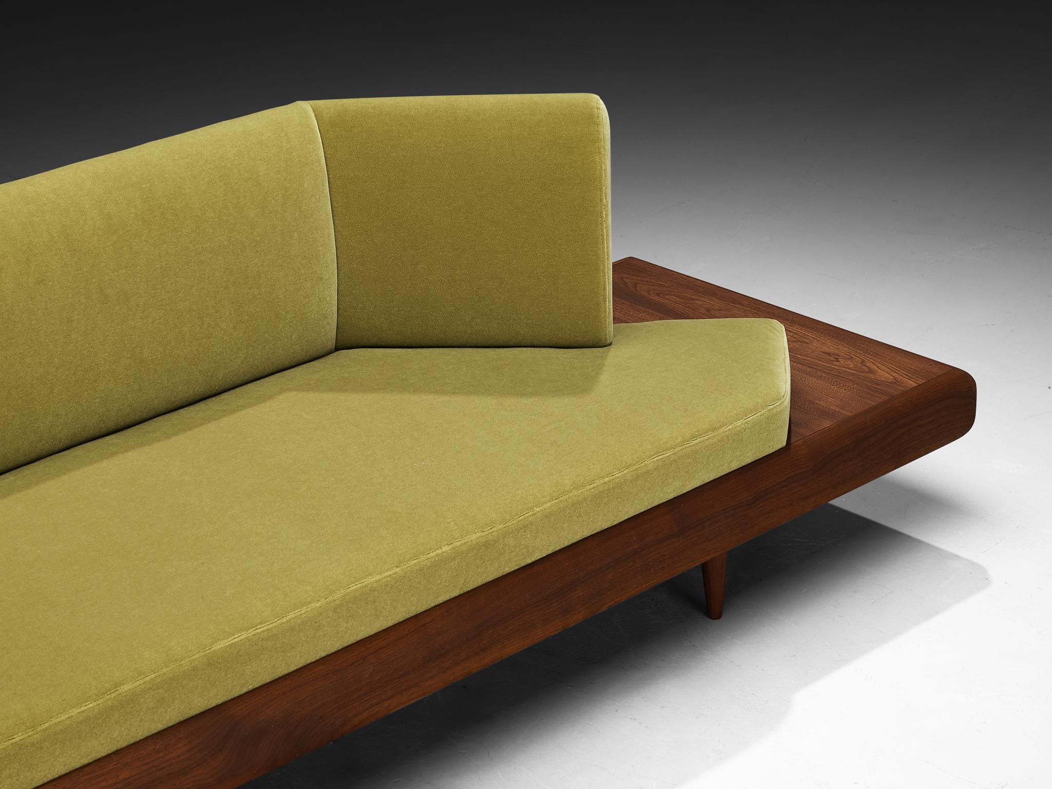 Restored Adrian Pearsall Platform Sofa '2006S' Walnut & Apple Green Fabric