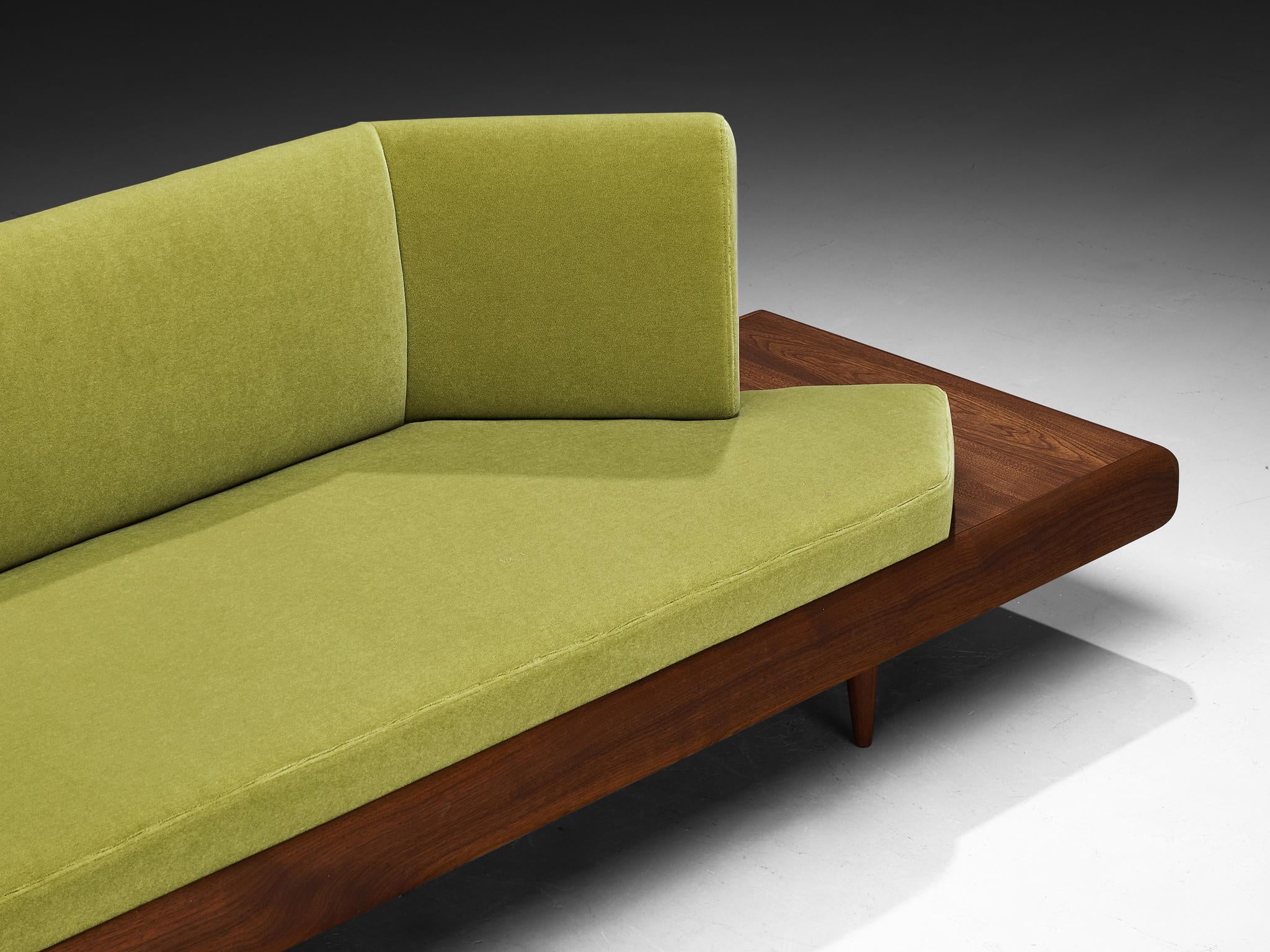 Restored Adrian Pearsall Platform Sofa '2006S' Walnut & Apple Green Fabric