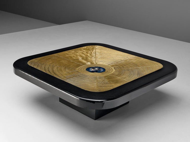 Lova Creation Etched Brass Coffee Table with Agate Stone Inlay