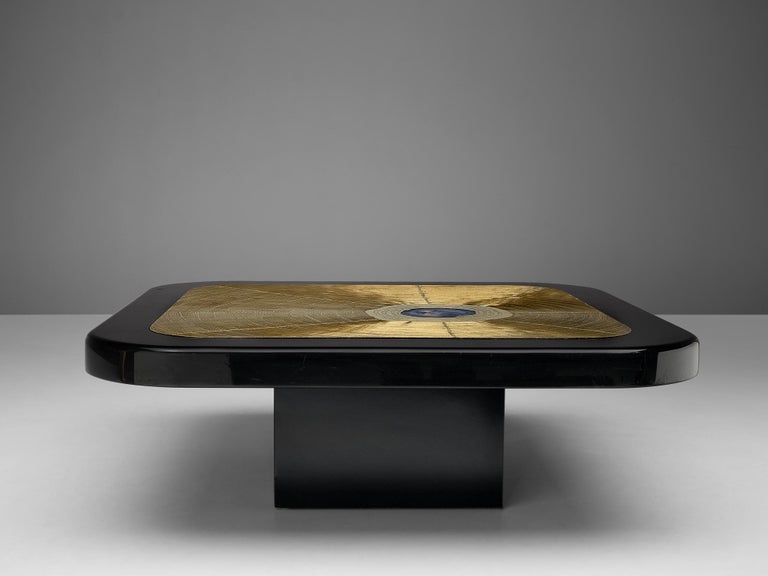 Lova Creation Etched Brass Coffee Table with Agate Stone Inlay