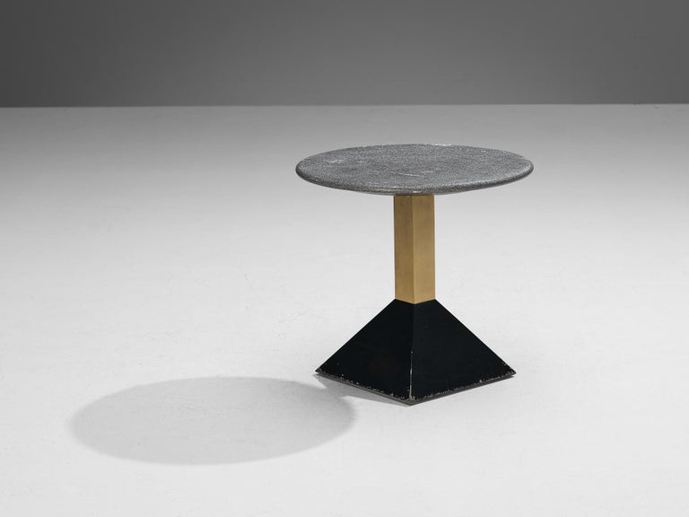 Italian Round Side Table in Metal and Grey Granite