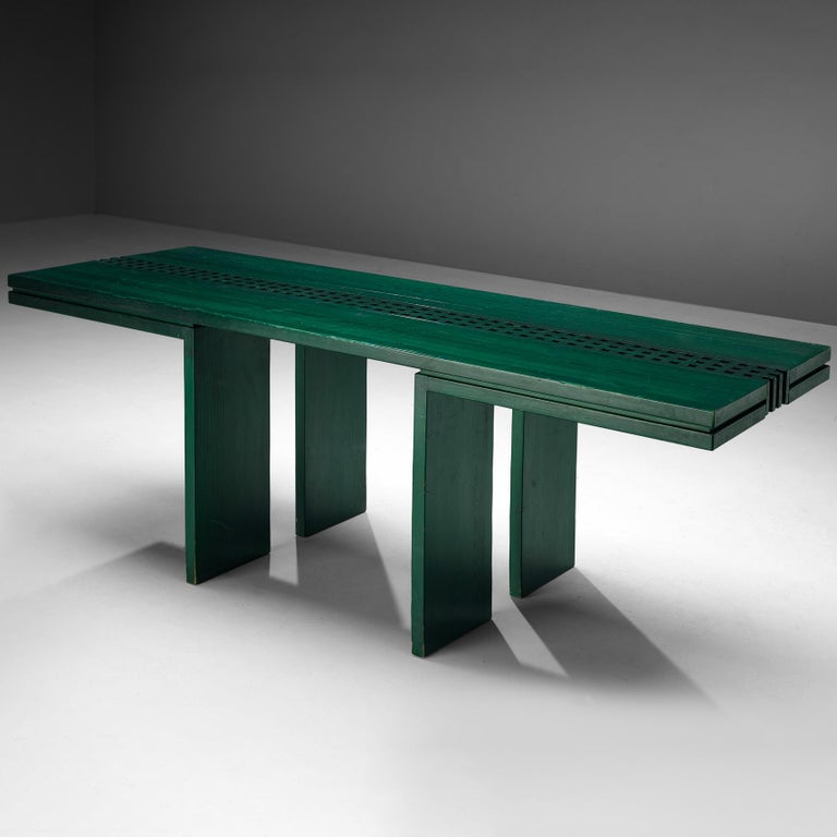 Italian Dining Table in Green Stained Pine