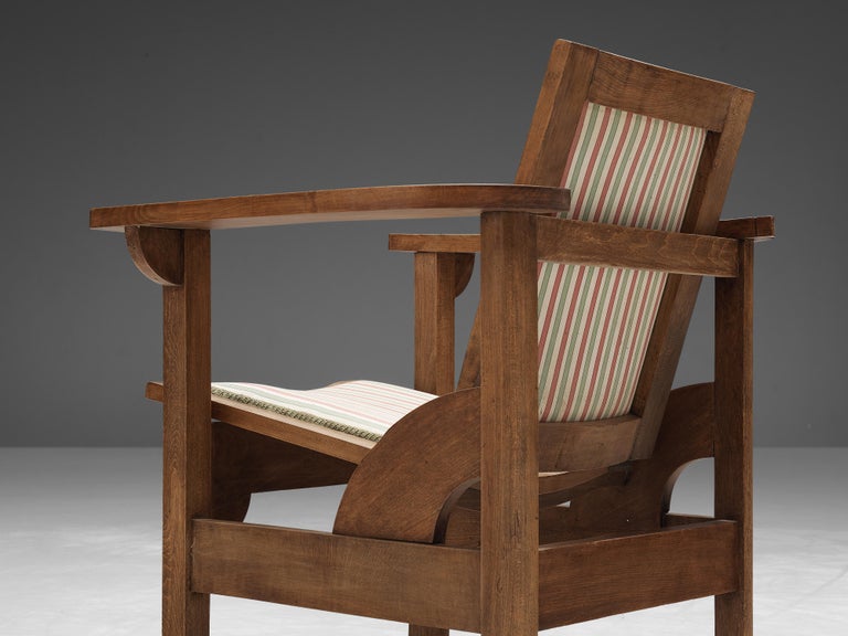 Pierre Dariel Pair of 'Hendaye' Armchairs in Striped Upholstery and Oak