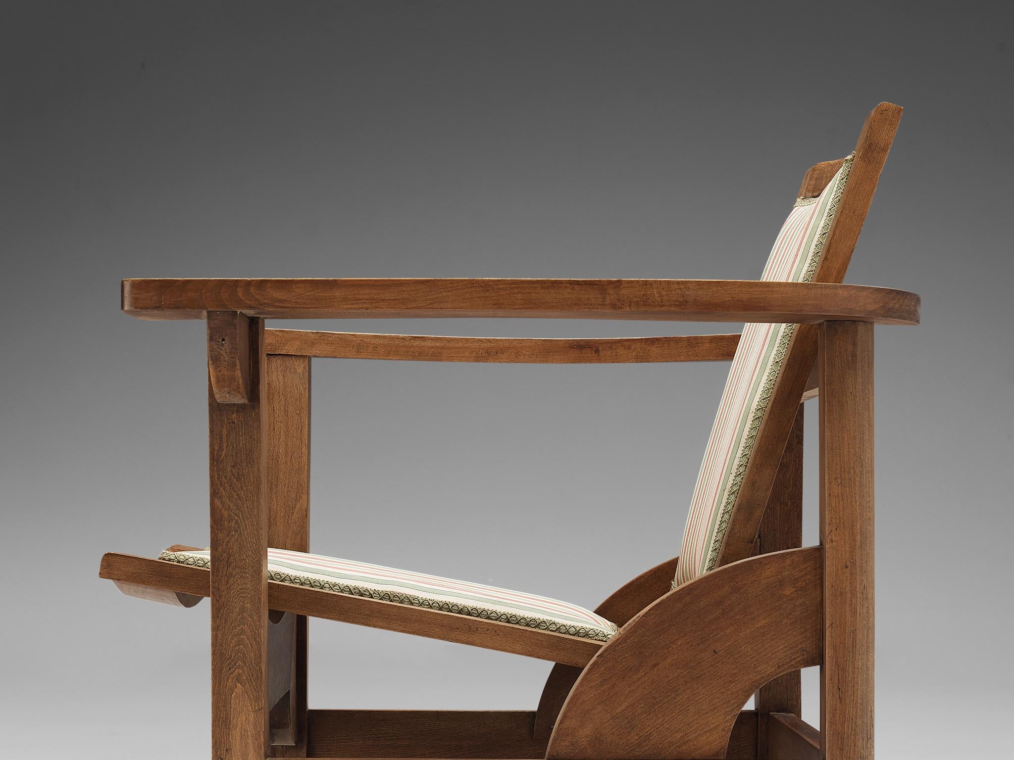 Pierre Dariel 'Hendaye' Armchair in Striped Upholstery and Oak