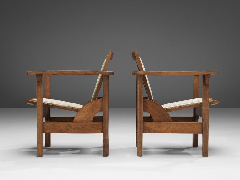 Pierre Dariel Pair of 'Hendaye' Armchairs in Striped Upholstery and Oak