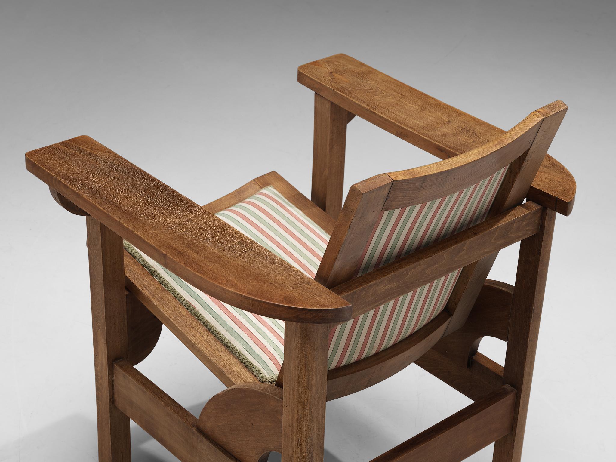 Pierre Dariel 'Hendaye' Armchair in Striped Upholstery and Oak