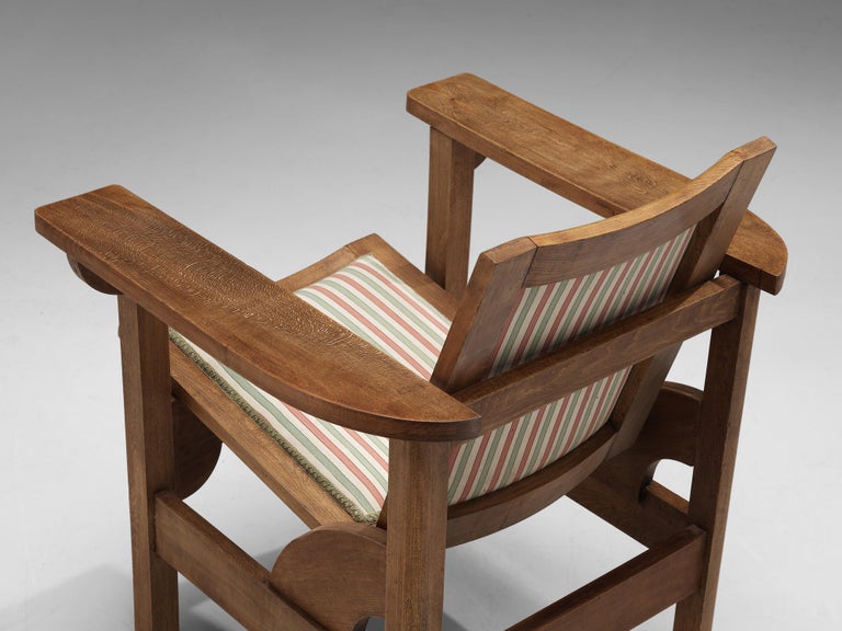 Pierre Dariel Pair of 'Hendaye' Armchairs in Striped Upholstery and Oak