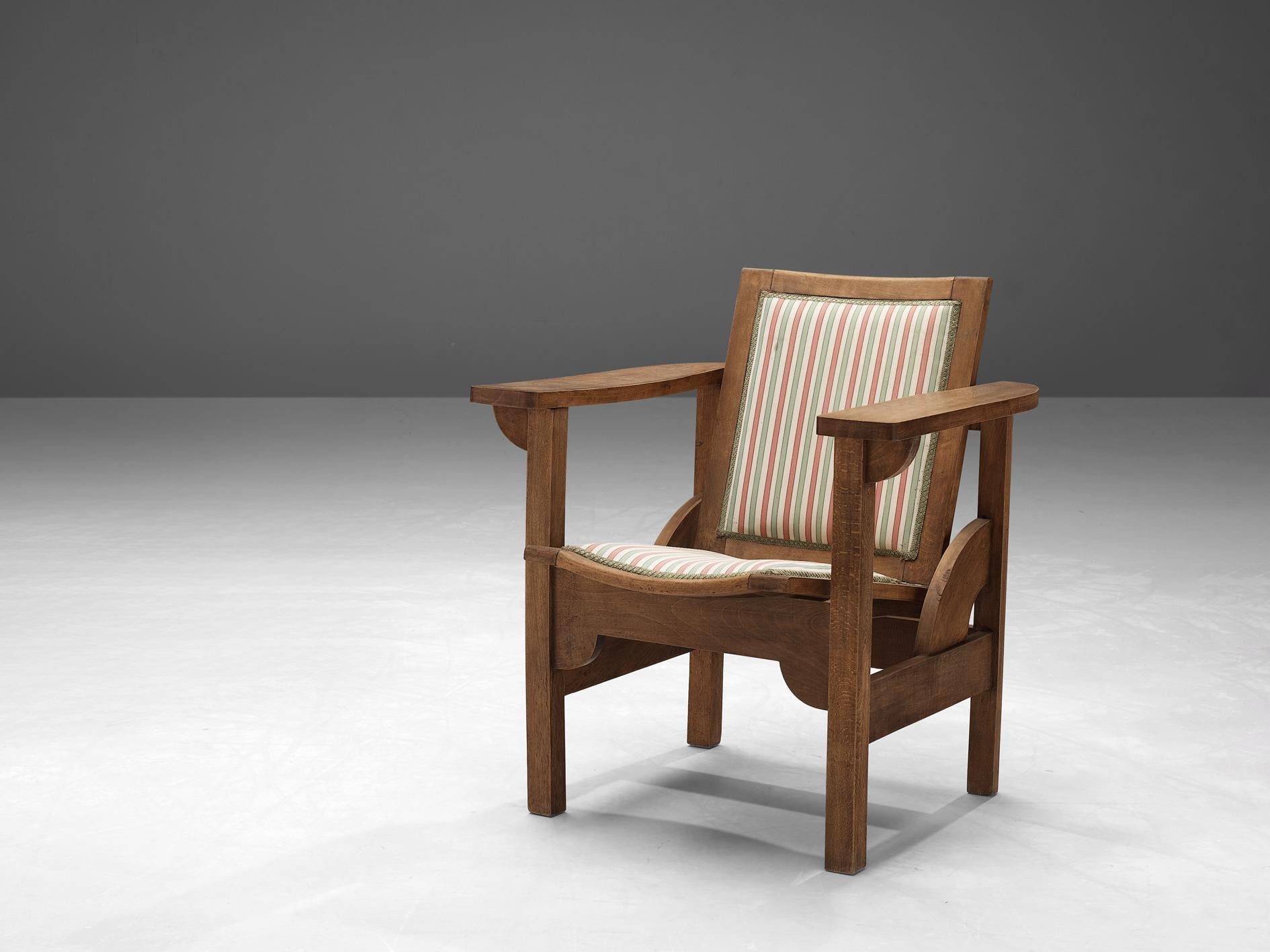 Pierre Dariel 'Hendaye' Armchair in Striped Upholstery and Oak