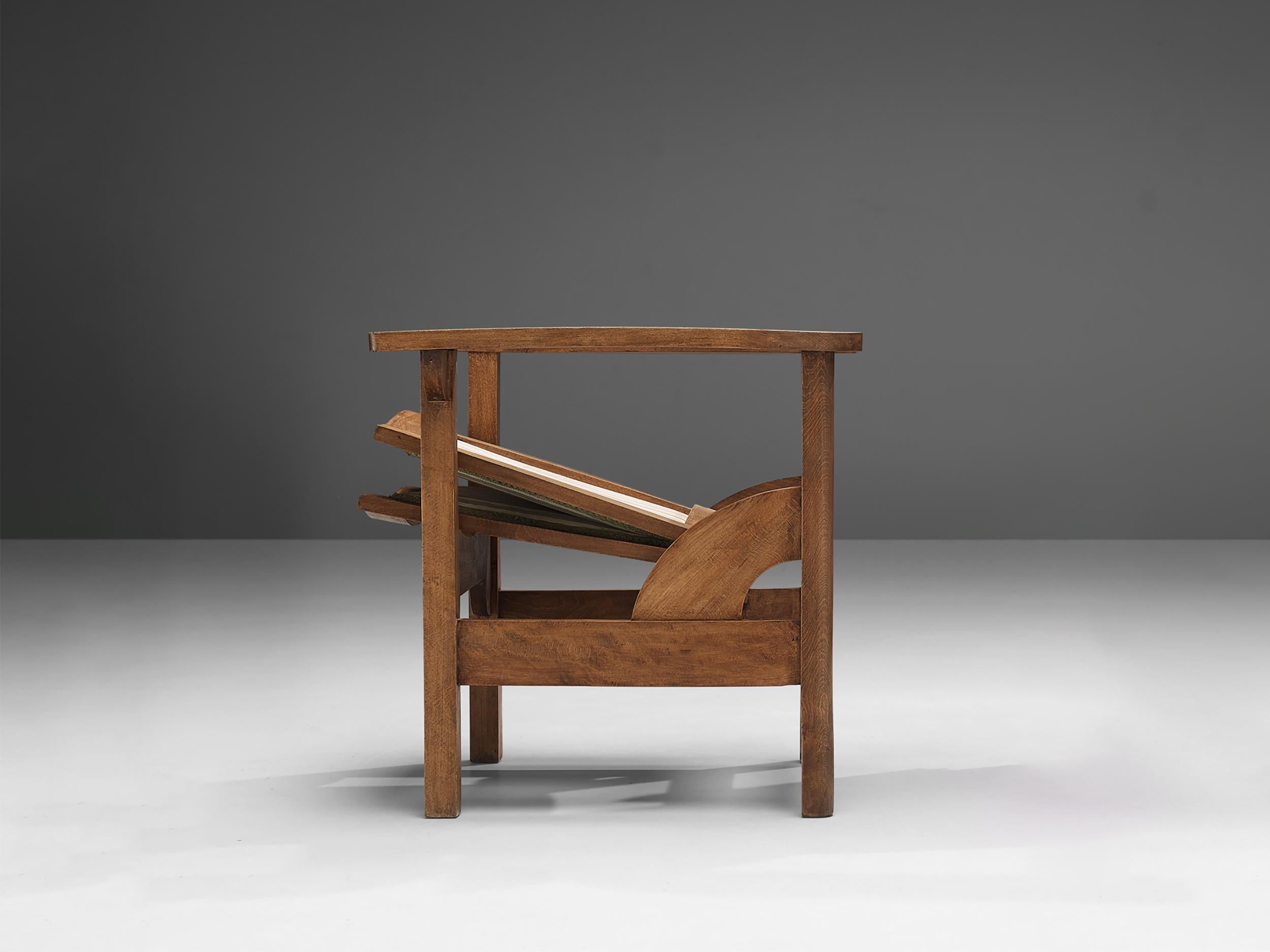 Pierre Dariel 'Hendaye' Armchair in Striped Upholstery and Oak