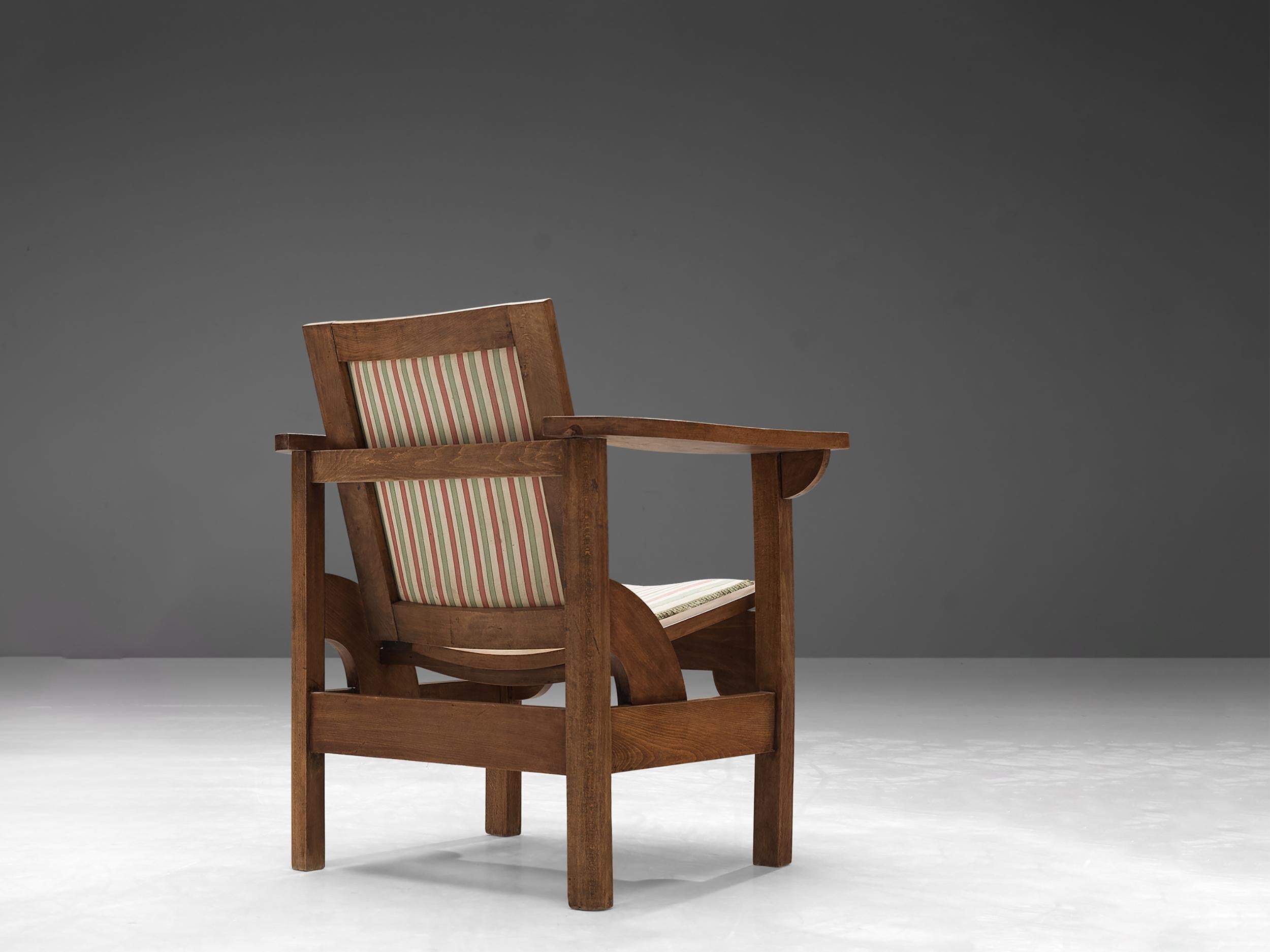 Pierre Dariel 'Hendaye' Armchair in Striped Upholstery and Oak