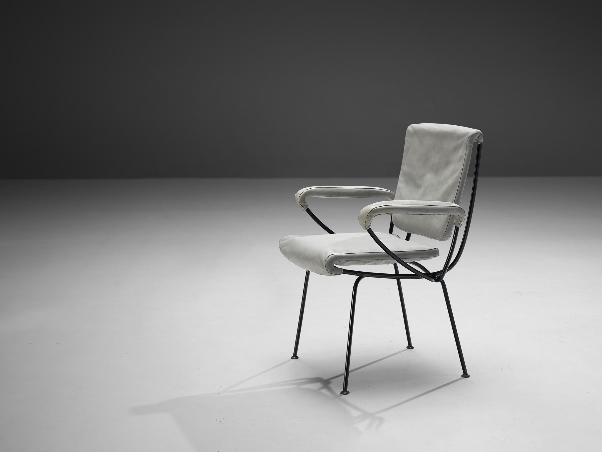 Gastone Rinaldi 'DU 24' Armchair in Grey Leatherette and Metal