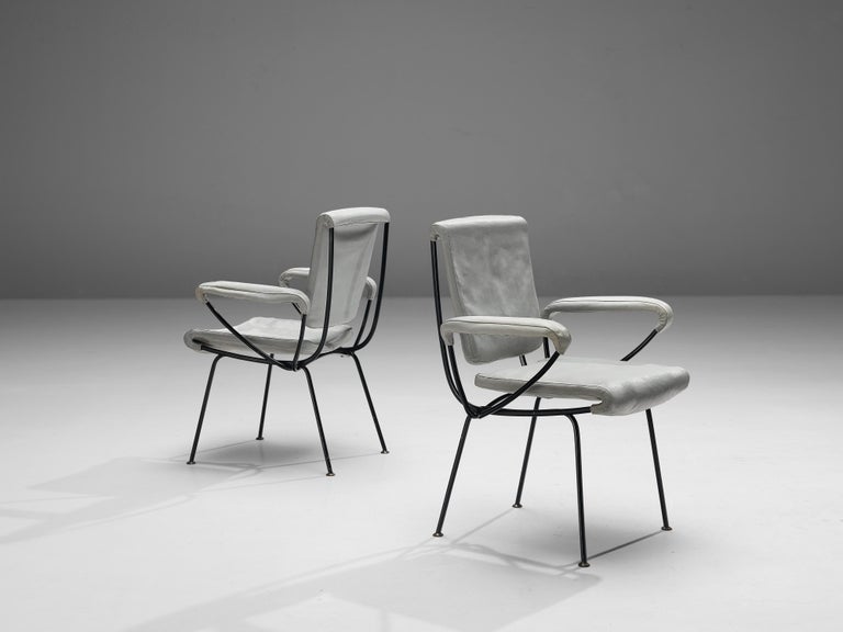 Gastone Rinaldi 'DU 24' Pair of Armchairs in Grey Leatherette and Metal