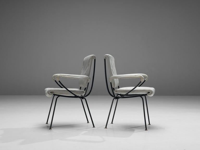 Gastone Rinaldi 'DU 24' Pair of Armchairs in Grey Leatherette and Metal